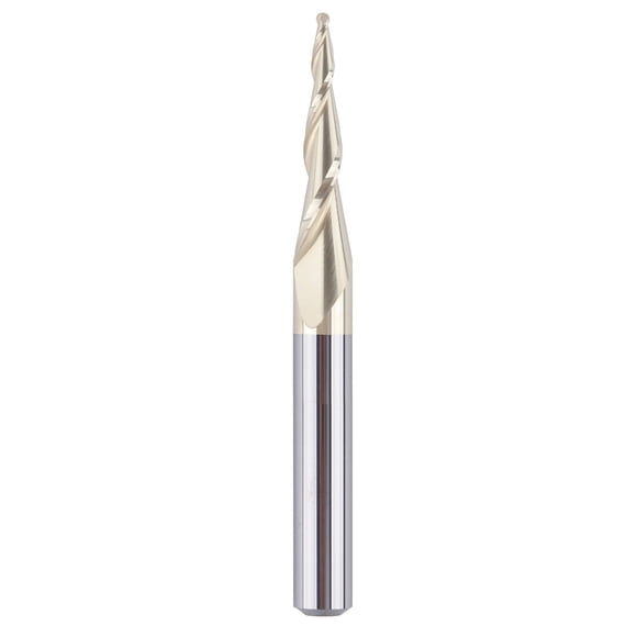 SpeTool Tapered Ball Nose End Mill 1/4" Shank with 1/32" Cutting Radius for 3D Carving Engraving Router Bit, ZrN Coated