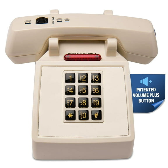 Med-Pat D2600C Retro Corded Desk Phone with Braille Locator, Amplified Volume, Hearing Aid Compatible, Beige