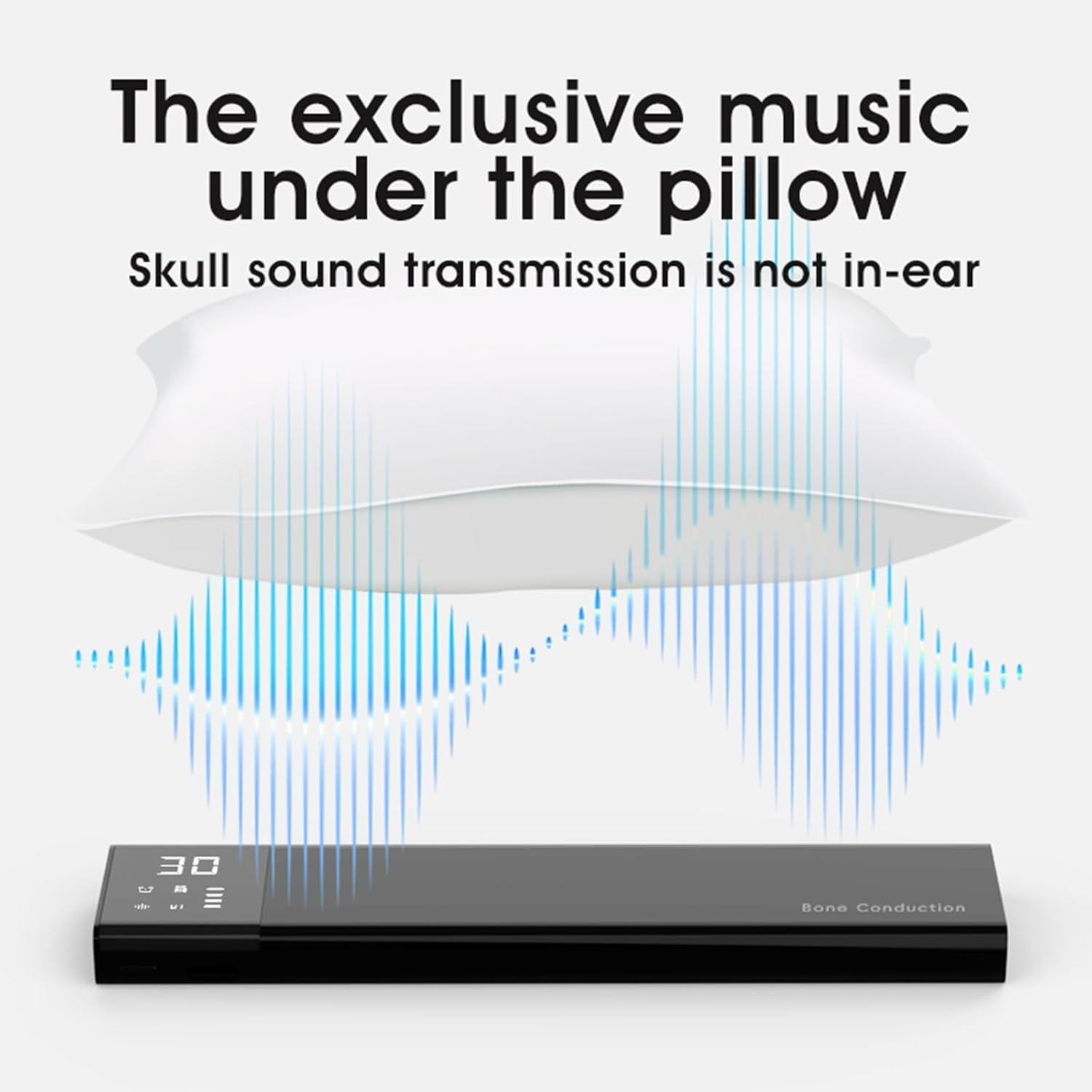 Under Pillow Speakers for Sleeping Bluetooth, Bone Conduction Technology, 3D White Noise Generator, TF Card MP3 Player 30/60/90min Timed Shutdown (Black)