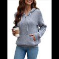 thumbnail image 1 of Sudadera de Lana Extragrande con Capucha y Colores Contrastantes para Mujer, de Punto, con Cuello en V, Informal, con Bolsillos Gris M, 1 of 8