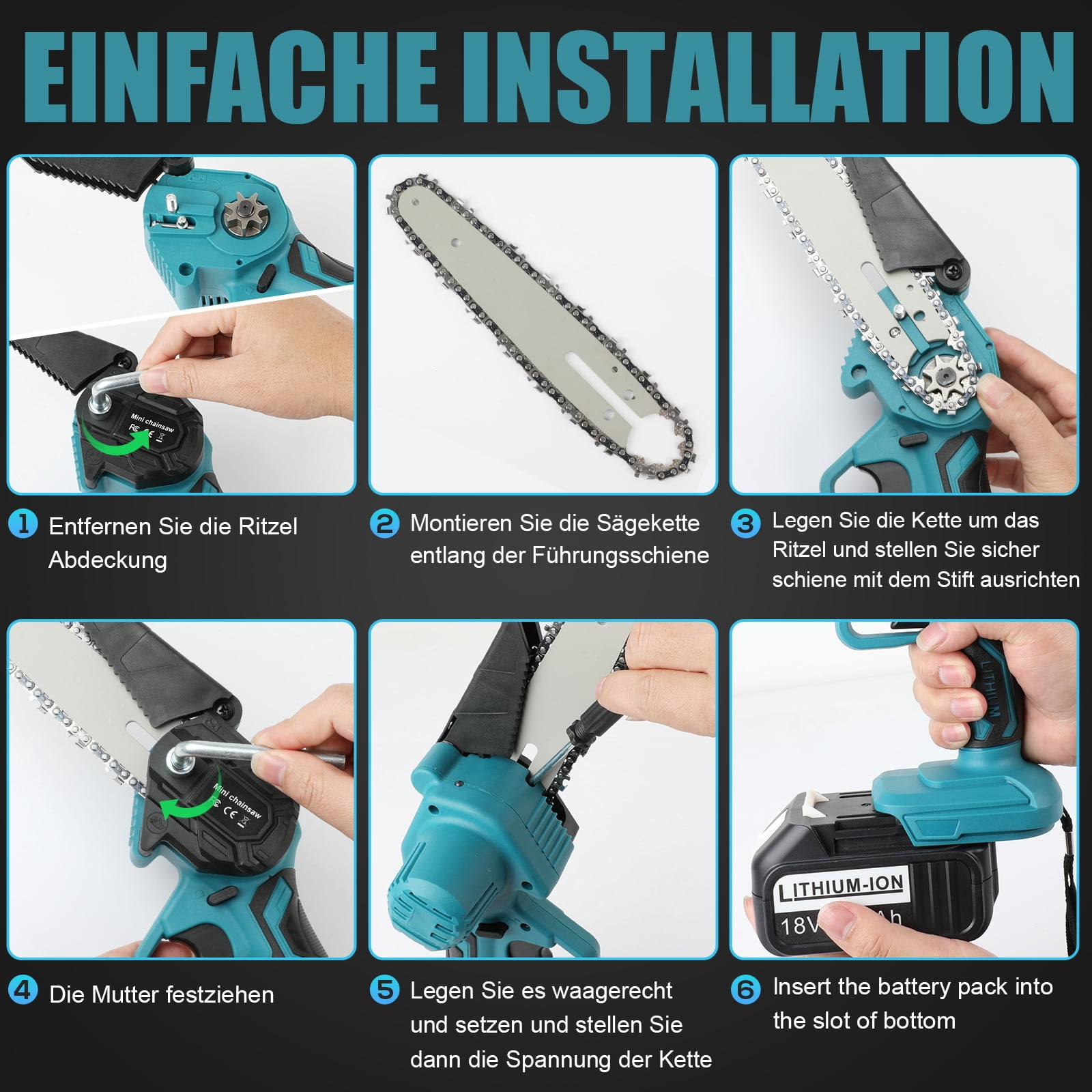 LabTEC 4+6inch Mini Chainsaw with 2PCS 5500mAh Batteries and Charger,Elcctric Cordless Chainsaw Set with Security Lock for Wood Cutting Tree Pruning Trimming, Blue