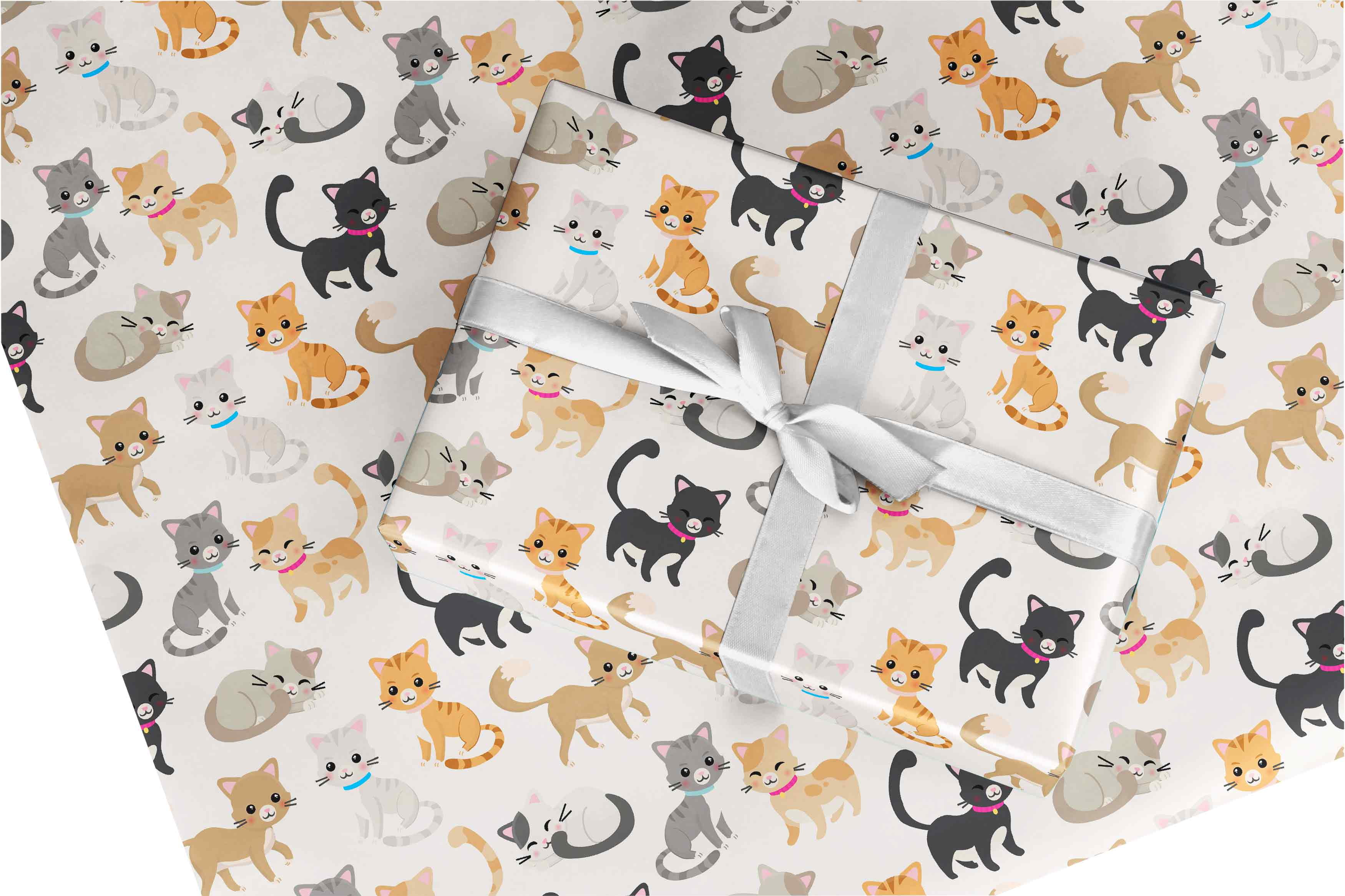 Paw Print Dog Cat White on Black Premium Gift Wrap Wrapping Paper