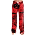 thumbnail image 2 of JULMCOMO Halloween Pajamas Pants for Women Pumpkin Blood Print Drawstring Elastic Waisted Casual Pjs Funny Print Loose Fit Comfy Sleepwear Lounge Pants Wine XL, 2 of 5