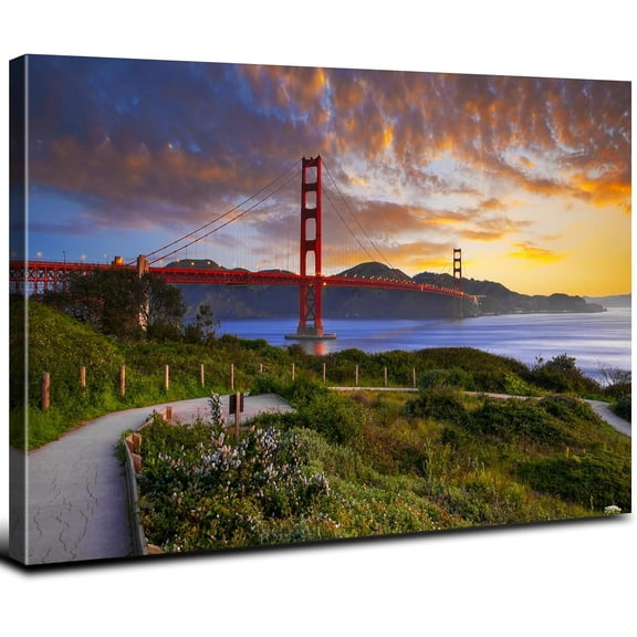 Aaheei Golden Gate Bridge Canvas Wall Art for Living Room San Francisco City Skyline Pictures Wall Decor Modern Urban Landmark Photography Photo Posters Prints Artwork Home Decoration Ready to Hang