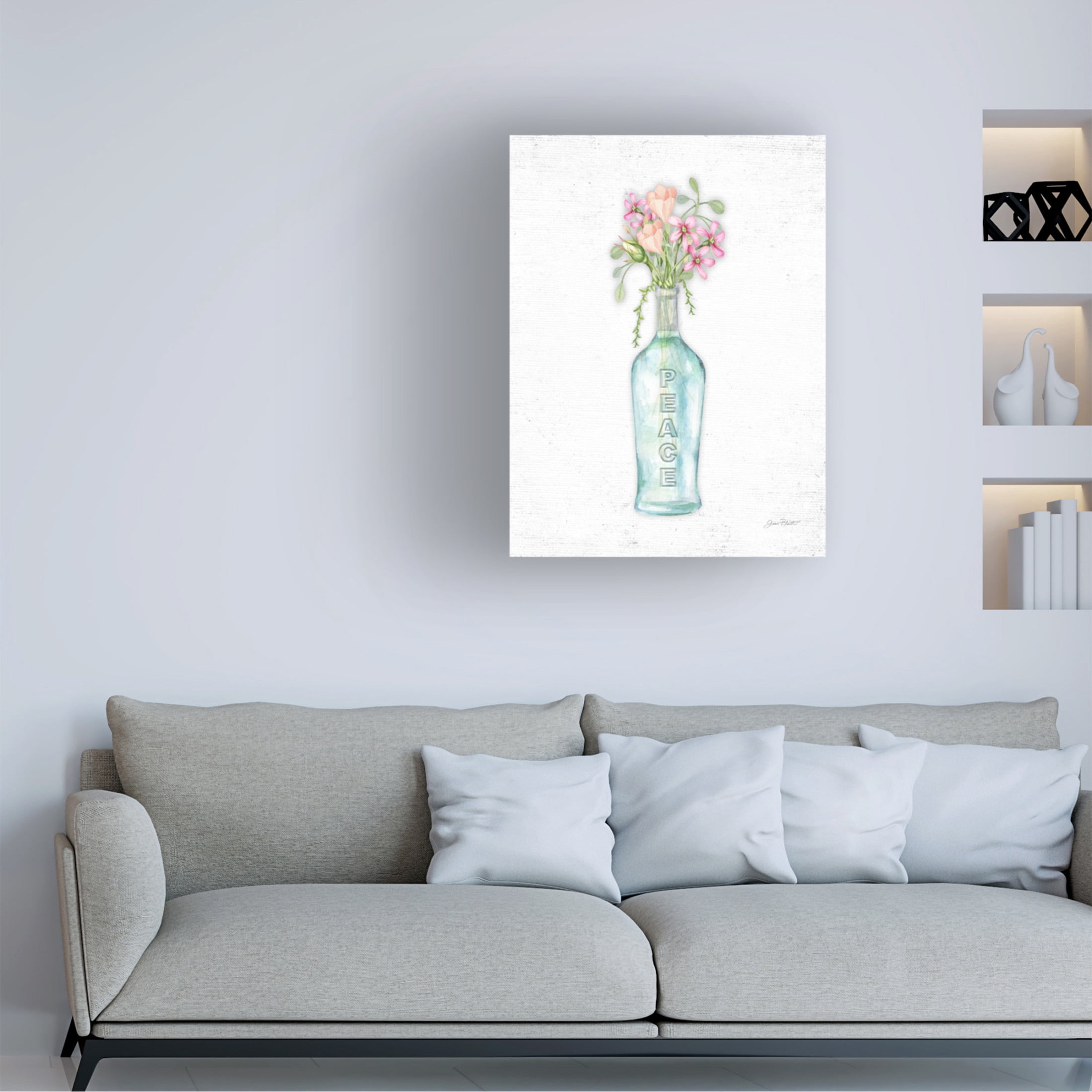 Canvas Wall Art - Jean Plout 'Florals In Bottles E' Wall Art for Living Room, Bedroom, or Office Décor by Trademark Fine Art - 24 x 32 Inches
