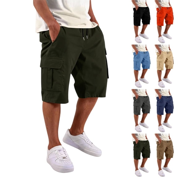 LTTVQM Cargo Shorts for Men Lightweight Drawstring Stretch Elastic Waist Casual Work Short for Running Hiking with Pockets Black L