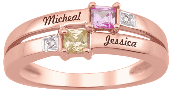 Personalized Square Birthstone Ring in 14k Gold by Jewlster