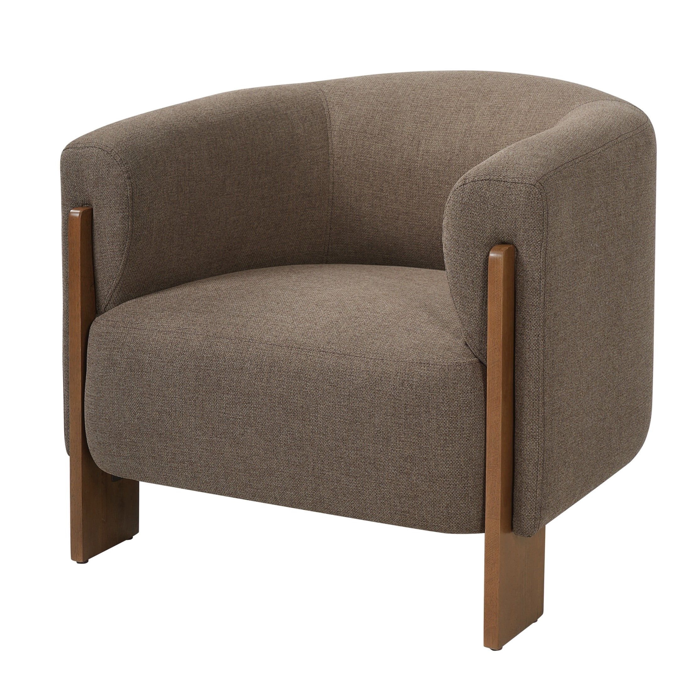 Christopher Knight Home Mid-Century Modern Barrel Accent Chair, Chenille Upholstery, Wood Legs, Brown
