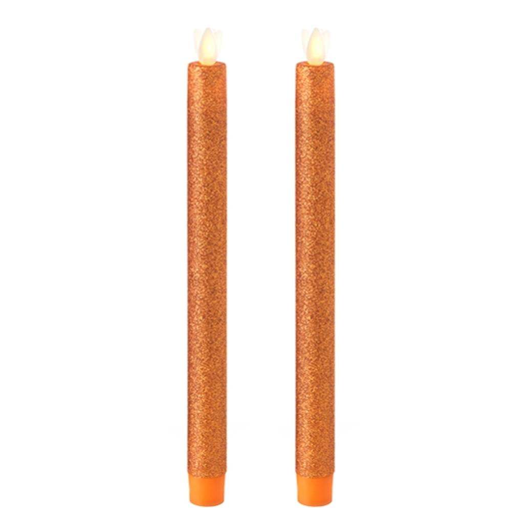 Liown 36044 10" Orange / Glitter Plastic LED Taper Candles with Timer