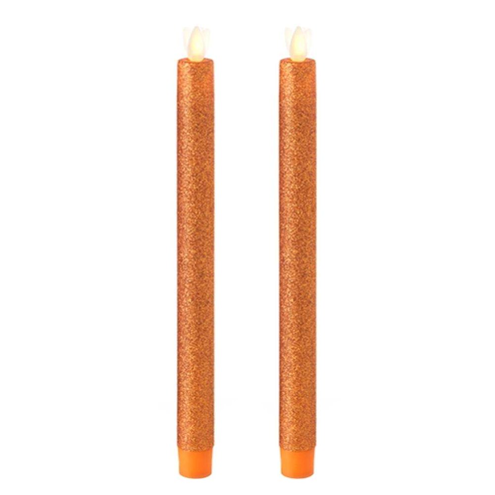 Liown 36044 10" Orange / Glitter Plastic LED Taper Candles with Timer