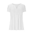 thumbnail image 4 of Fashion Olyvenn Summer Tops for Women Dressy Casual Boho Solid Short Petal Sleeve Tunic Shirts Pleated Button V Neck Henley Blouses White S, 4 of 7
