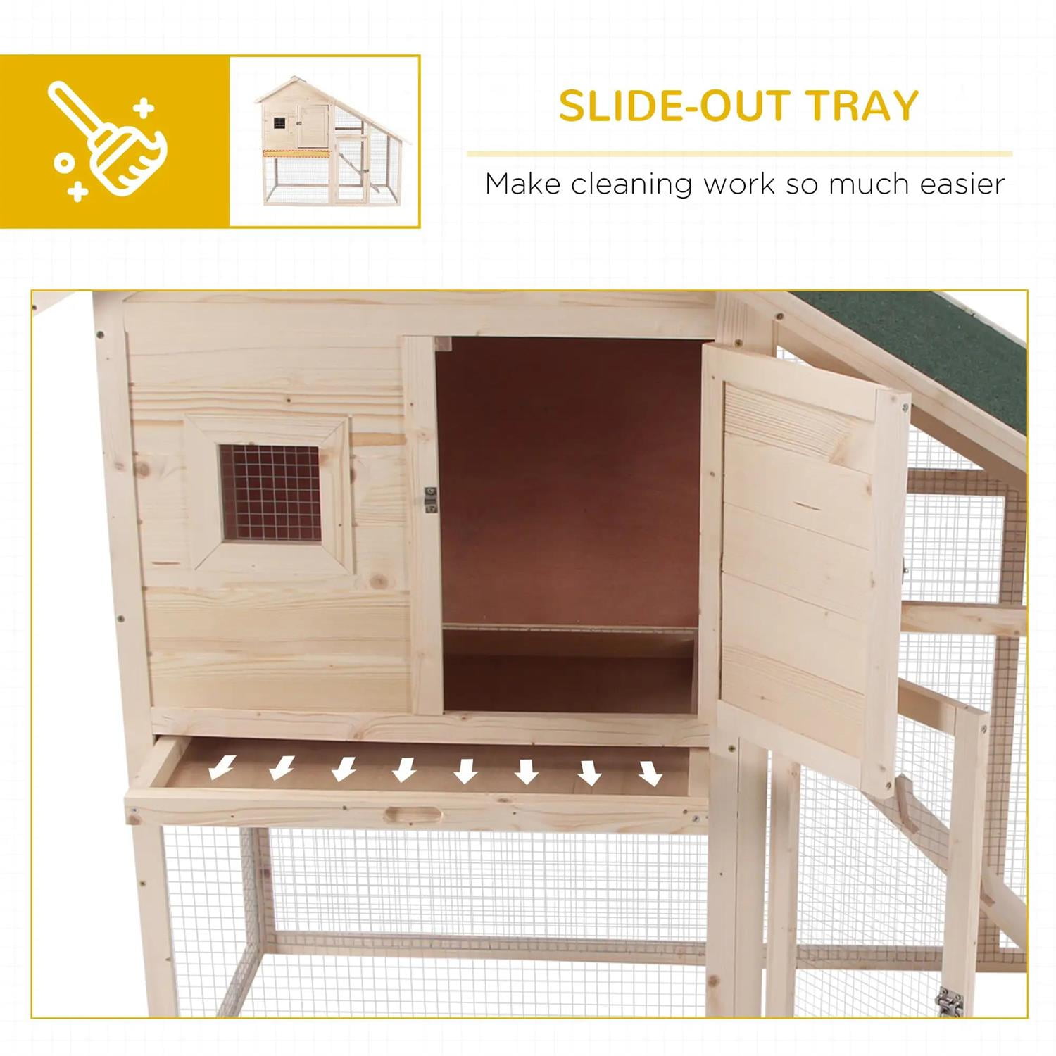Kadyn 55" Outdoor Rabbit Hutch with Slide-out Tray, Wooden Small Animal Habitat Chicken Coop Bunny Cage for Bunnies, Guinea Pigs, Beige