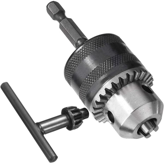 HUGFEGWE 1.5-13mm Capacity Drill Chuck Adapter Quick Change Converter with 1/4" Hex Shank, 1/2-20UNF Mount Impact Driver Bits Chuck Conversion with Chuck Key CA919-68072