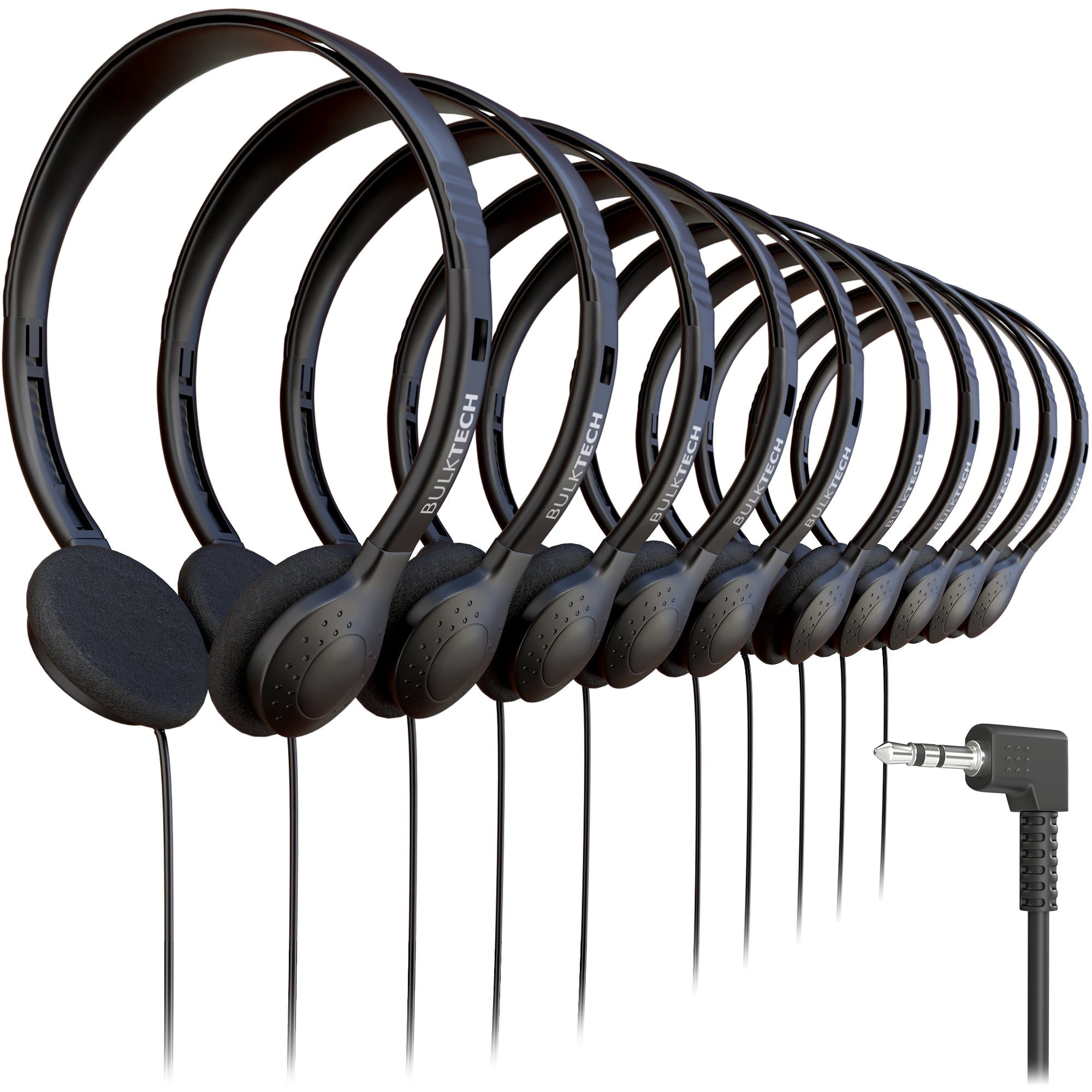 Bulktech Wired On-Ear Headphones with 2.5mm Connector, Bulk Wholesale, 10 Pack, Black Color