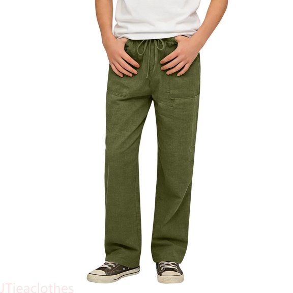 JTieaclothes Breathable Linen Pants For Boys Girls Straight Leg Casual Trousers Comfortable Kids Long Pants With Elastic Waist For Daily Play And Outdoor Activities,Boys Pants Sizes 6-7 Years