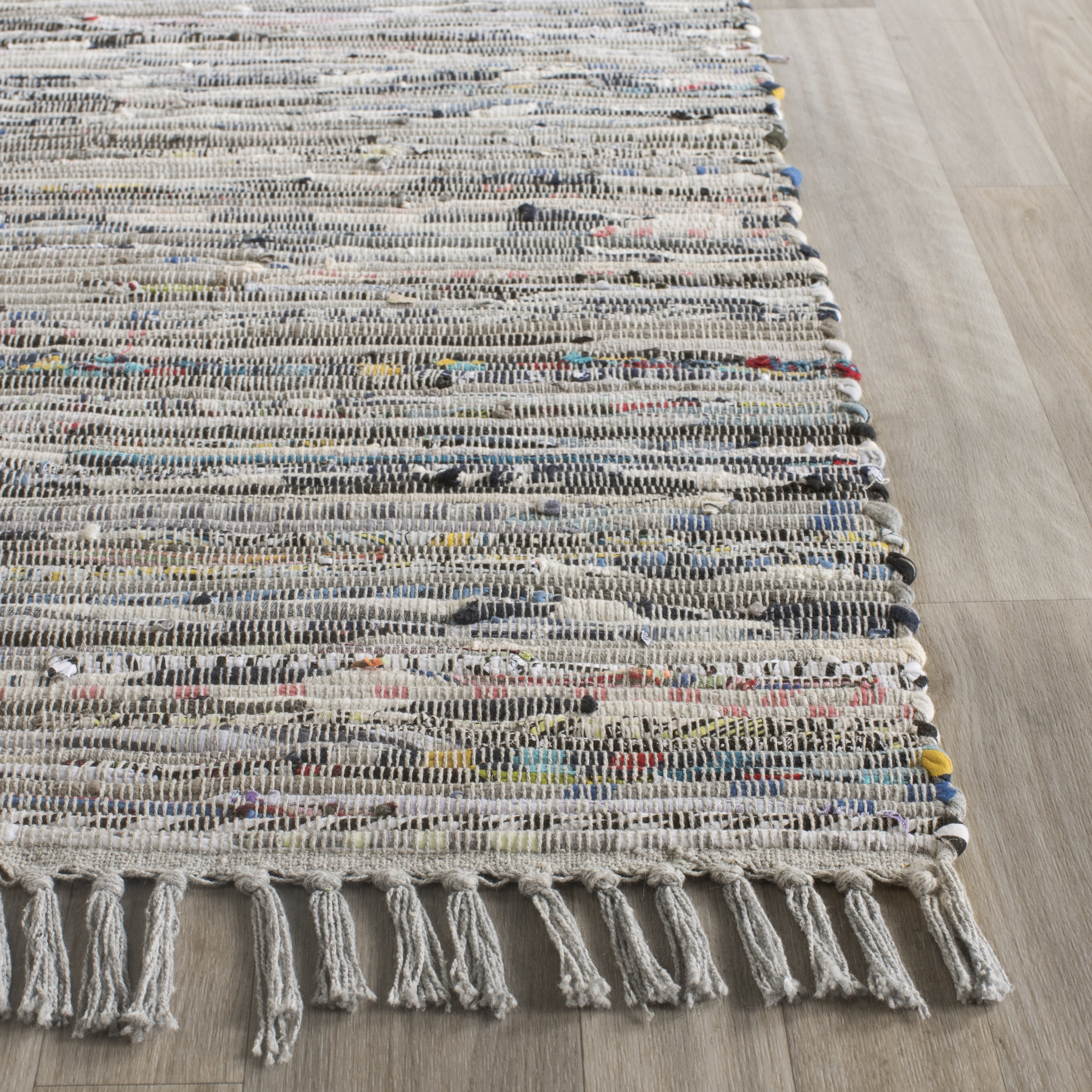 SAFAVIEH Rag Robynne Striped Cotton Area Rug, Grey, 9' x 9' Square
