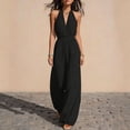 thumbnail image 4 of Lenpel Wide Leg Halter Jumpsuits for Women Casual Sleeveless High Waist Rompers with Pockets Beach Vacation Outfits, 4 of 7