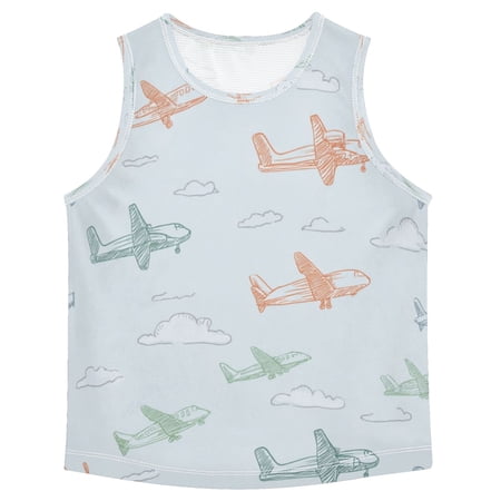 Boys Athletic Quick Dry Tank Tops Boys Sleeveless T-Shirts Kids Running Vest Pastel Doodle Airplanes 4T