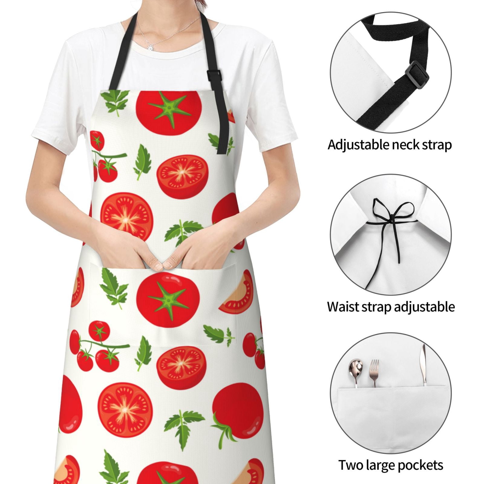 Kdxio Fresh Red Tomato Apron with Pockets Adjustable Kitchen Aprons for Men Women Waterproof Aprons for Cooking,Drawing,Crafting, Baking Household Cleaning