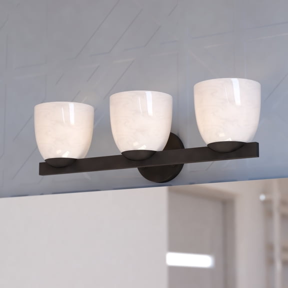VAXCEL Bosworth 3-Light 22 in. Wide Matte Black Contemporary Bathroom Vanity Lighting Fixture, Alabaster Glass Shade, Dimmable, LED Compatible, Reversible Over the Mirror Mounted Steel Wall Sconce