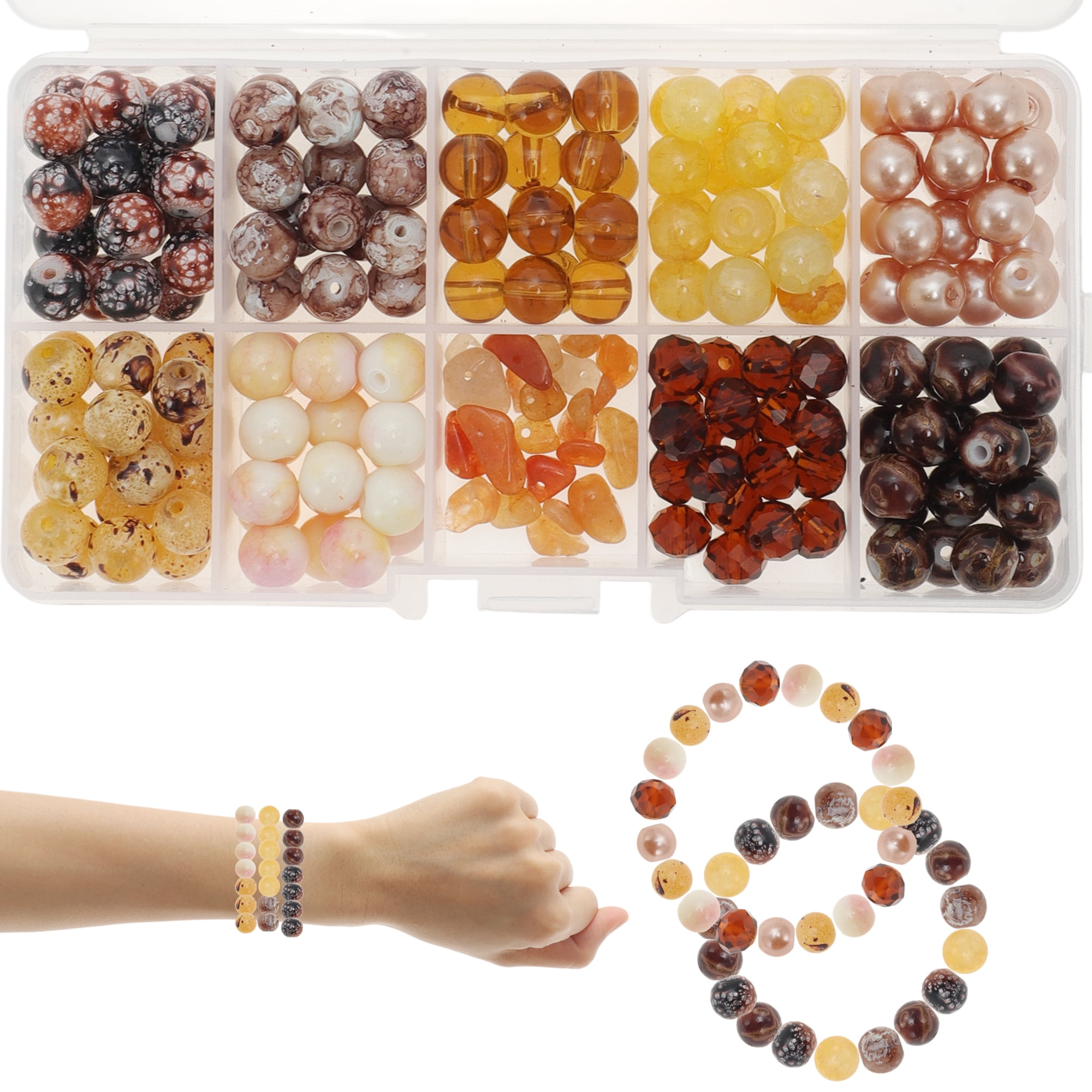 Unique Bargains 8mm Round Glass Beads for Bracelets, 200 Pcs for Jewelry Making Brown