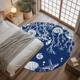 thumbnail image 3 of 3ft Round Rug, Navy Blue Coastal Non-Skid Rubber Backing Large Area Rugs - Living Room Bedroom Home Office, Starfish Coral Ocean Conch Sea Nautical Indoor Floor Mat Carpets Washable Rug, 3 of 9
