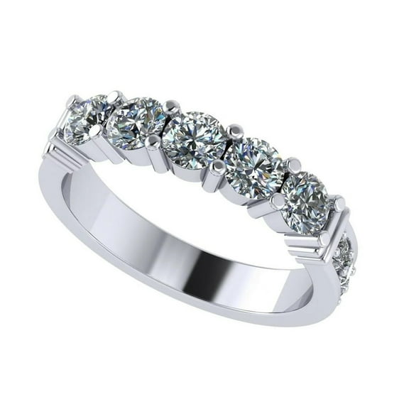 Nana Sterling Silver Shared Prongs W/Side CZs 5 Stone Pure Brilliance Zirconia Simulated Diamond Band - Size 4