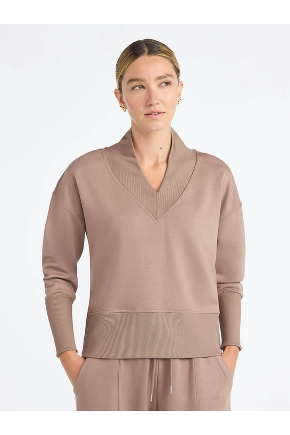 Women's and Women's Plus New Scubaknit V Neck Sweatshirt, Sizes XS-4X