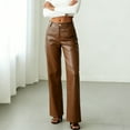 thumbnail image 5 of vigerkar Women's Faux Leather Pants Button PU Jeans Straight Wide Leg Trousers with Pockets (Brown, M), 5 of 9