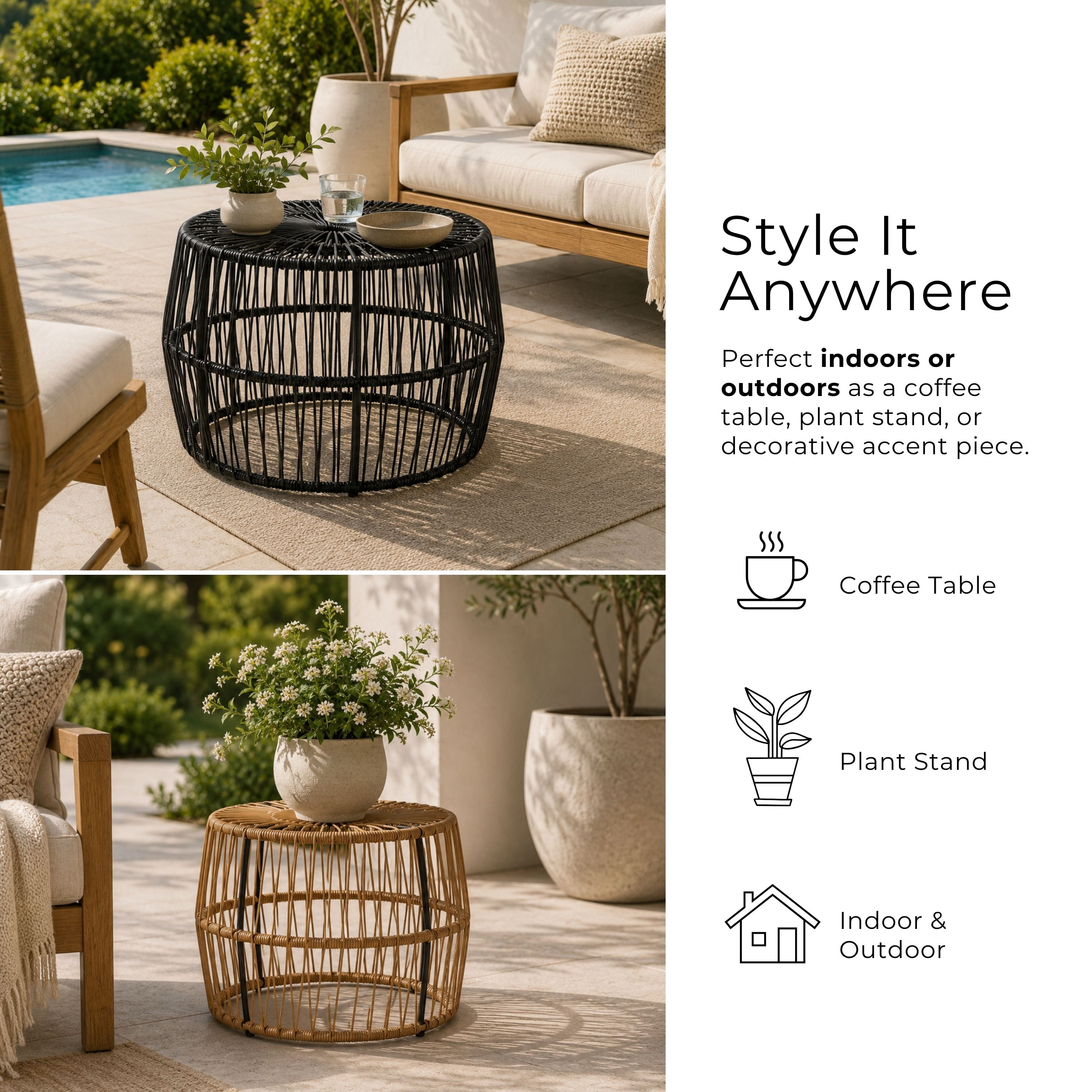 Tisch PE Wicker Rattan Outdoor Round Coffee Table in Natural