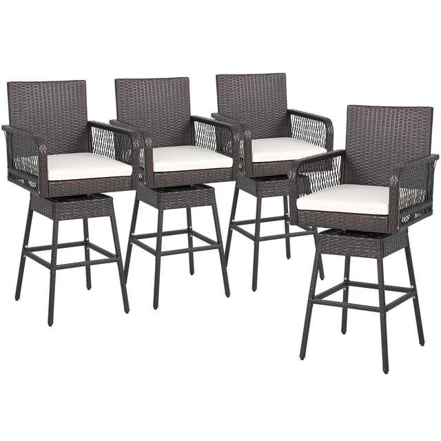 Costway Tabouret de Bar Pivotant à 360° pour Patio, 4 Pcs, 29 Pouces, avec Accoudoirs Croisés, Repose-Pieds, Cadre en Métal