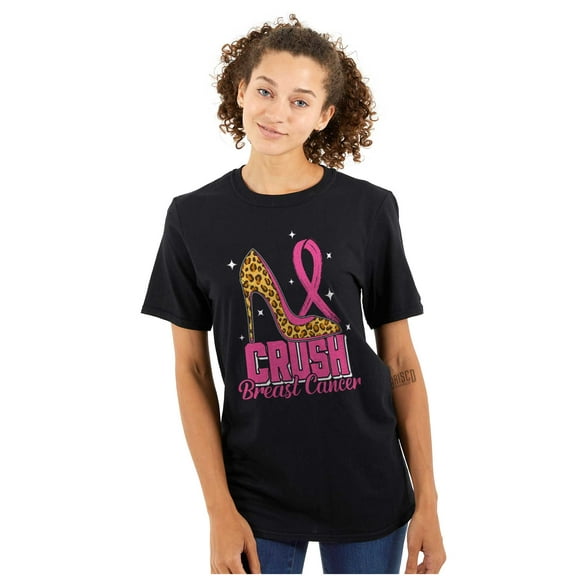 Crush Breast Cancer Cheetah Stiletto Womens Graphic T Shirt Tees Brisco Brands S