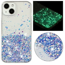 Designed for iPhone 15 Bling Glitter Case Glow in The Dark Funny Moving Liquid Shiny Sparkle Flowing Quicksands Waterfall Noctilucent Fluorescent for Women Girls Case,Purple