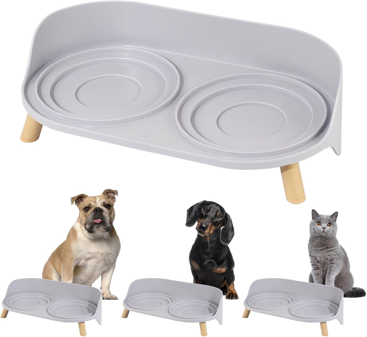 Raised Dog Feeder Bowl Stand - Elevated Dining Table for Small and Medium Dogs and Cats - Fits Food and Water Dish up to 6" Diameter - Milky White (Bowls Not Included)
