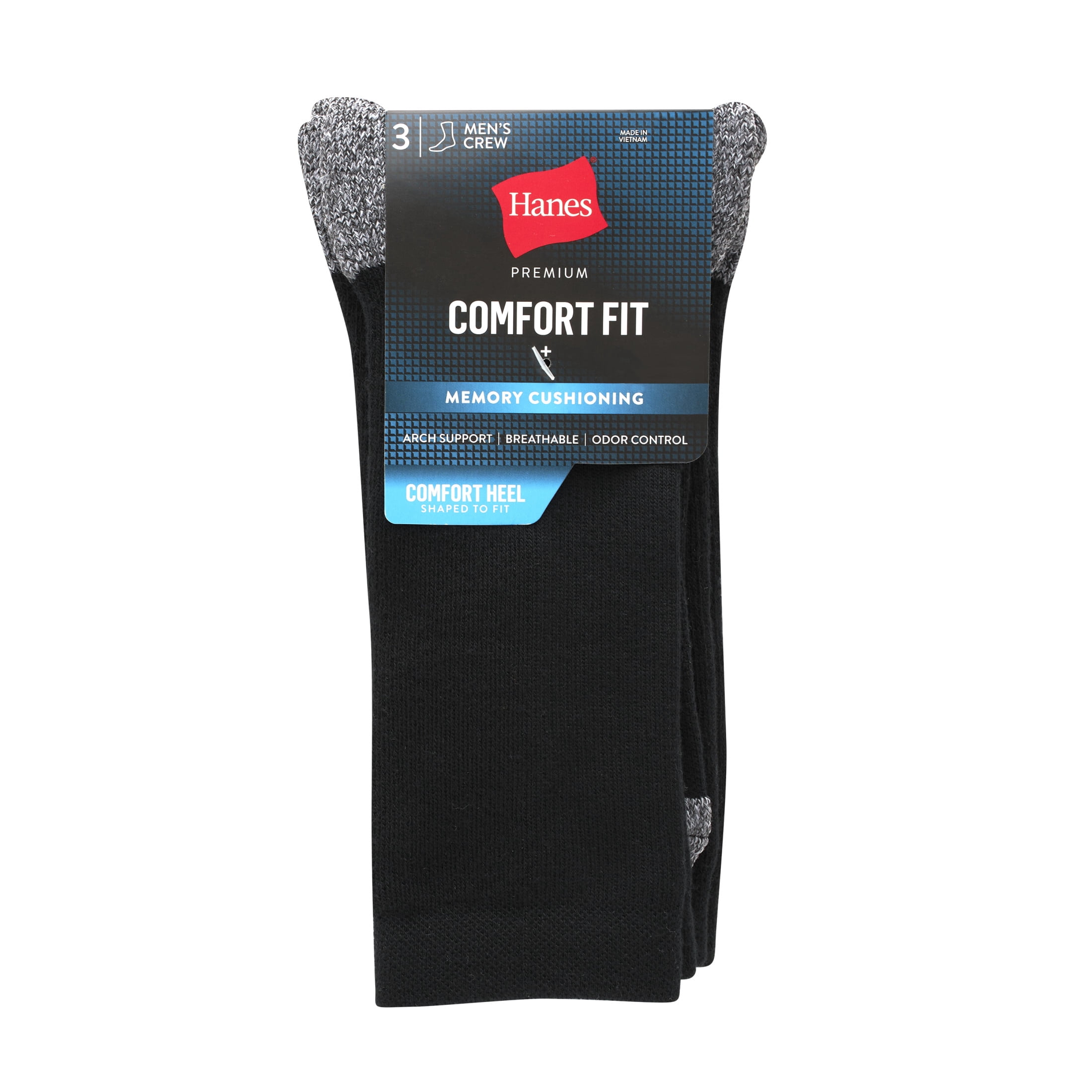 Crew Socks, 3 Pairs, Comfort Fit, Moisture-Wicking, Memory Cushion, Odor Protection
