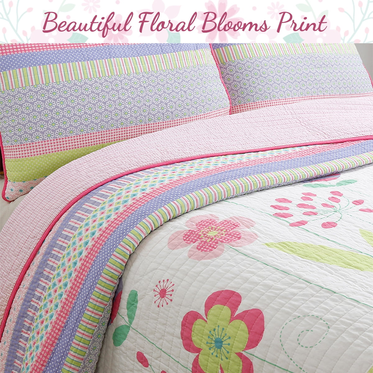Cozy Line Home Fashions Blossom Pink Flower Butterfly Floral Girl Twin 2 Piece Quilt Bedding Set