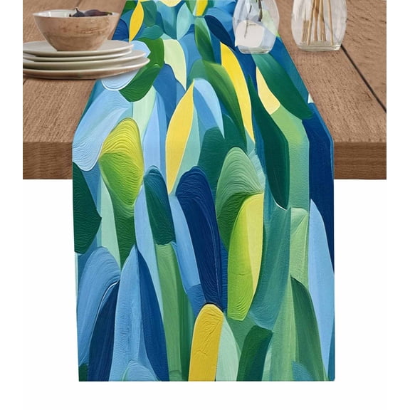 Table Runner Abstract Leaves Table Decoration for Kitchen Dinning Watercolor Table Decoration for Indoor Outdoor Party Wedding Decor 13x72inch