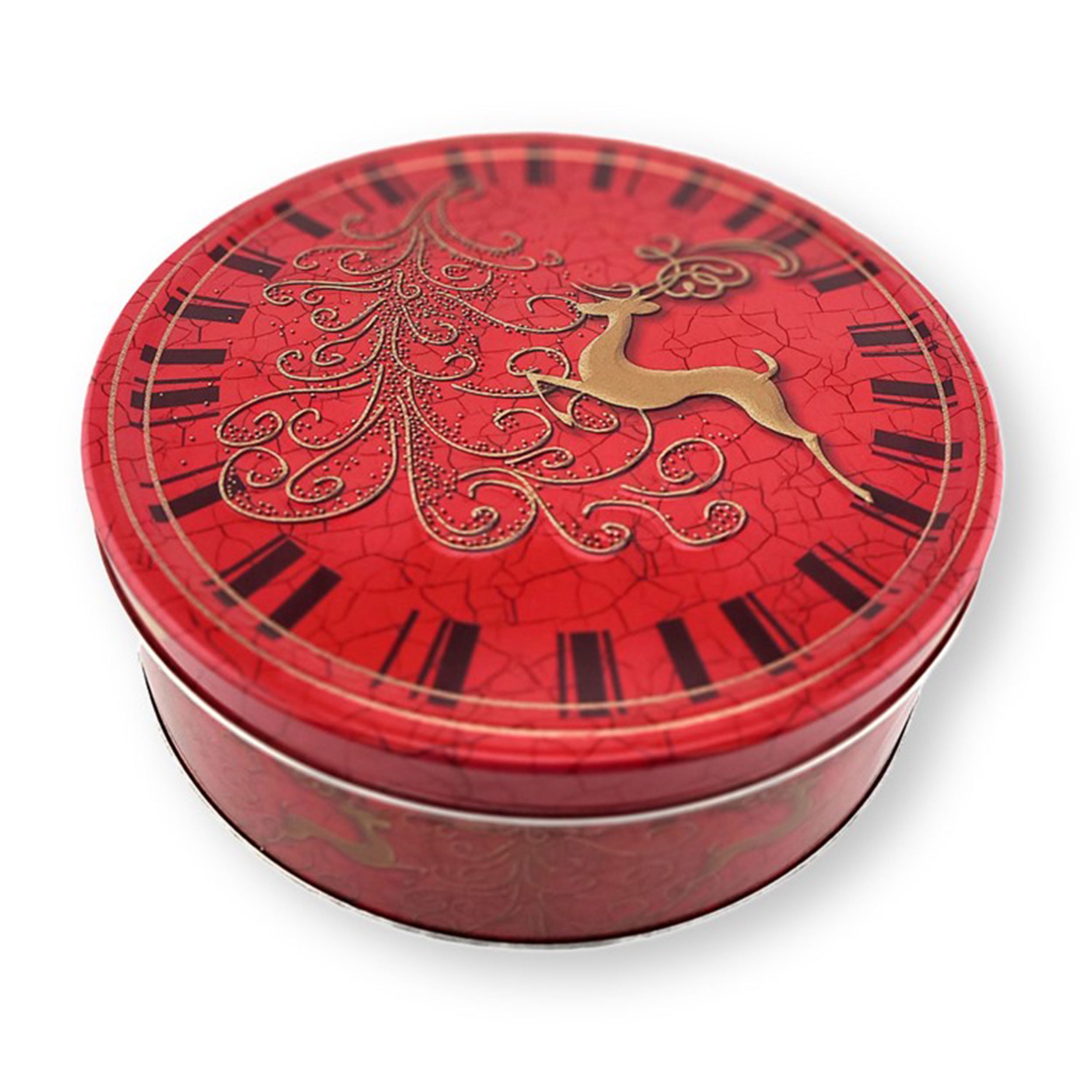 Jacobsens Danish Butter Cookies Reindeer Embossed Gift Tin with Bonus Gift Gold Stainless Steel Tongs 14.1Oz. (400 g.)