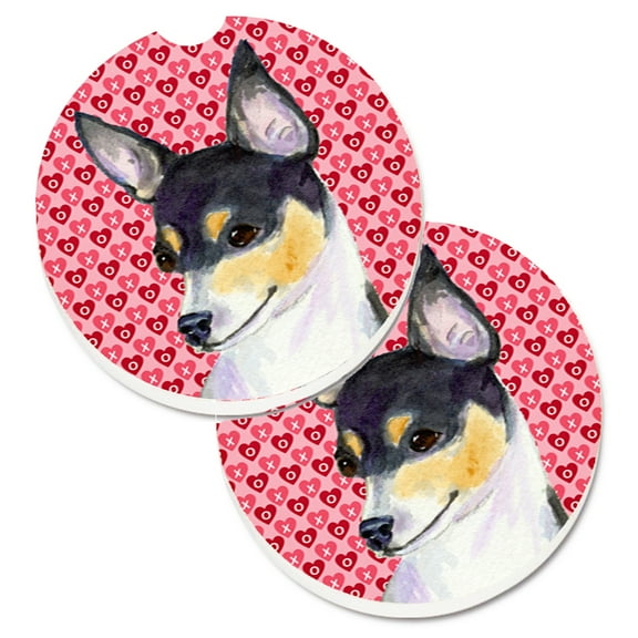 Chihuahua Hearts Love and Valentines Day Portrait Set of 2 Cup Holder Car Coasters