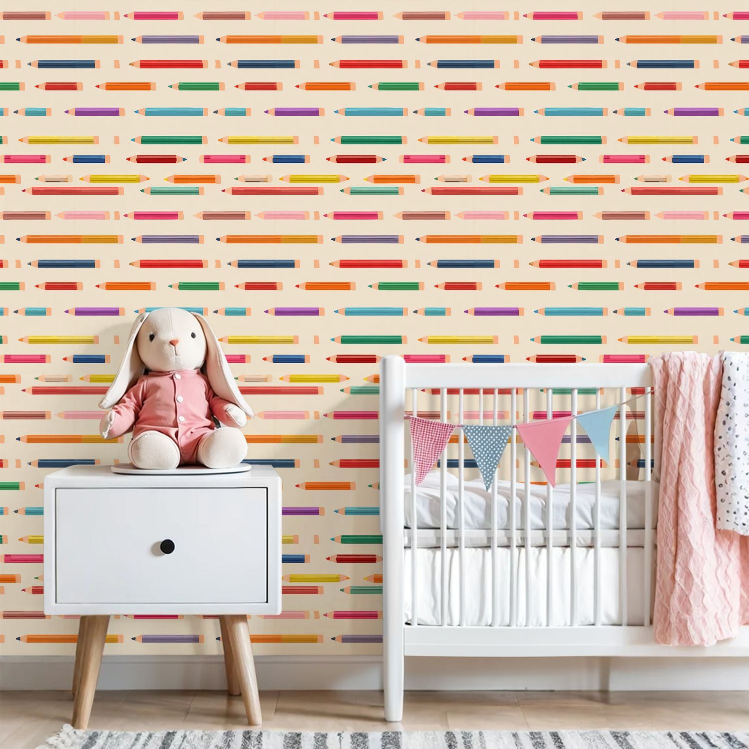 Peel and Stick Wallpaper Colorful Horizontal Pencil Beige Wall Mural 23.6in x 9.8ft Self Adhesive Removable Wall Paper Renter Friendly Wallpaper for Nursery Bedroom Cabinets Back to School Decor