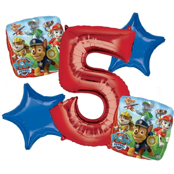 Paw Patrol Balloon Bouquet 5th Birthday 5 pcs - Party Supplies