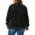 thumbnail image 3 of Agnes Orinda Women's Plus Size Sequin Jacket Sparkle Long Sleeve Front Zip Bomber Jackets 1X Black, 3 of 6