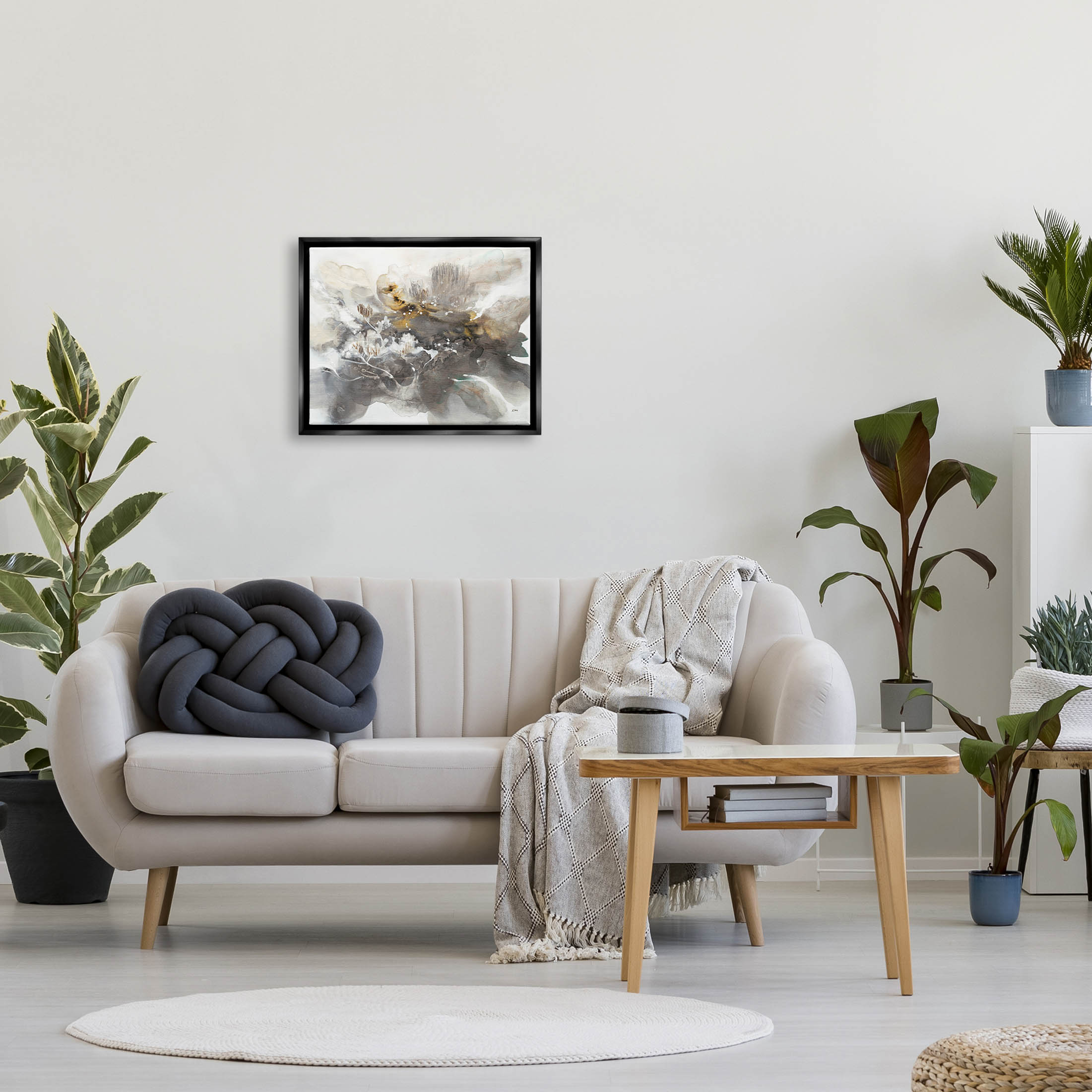 Stupell Industries Abstract Collage Botanical Detail Painting Jet Black Floating Framed Canvas Print Wall Art, Design by K. Nari