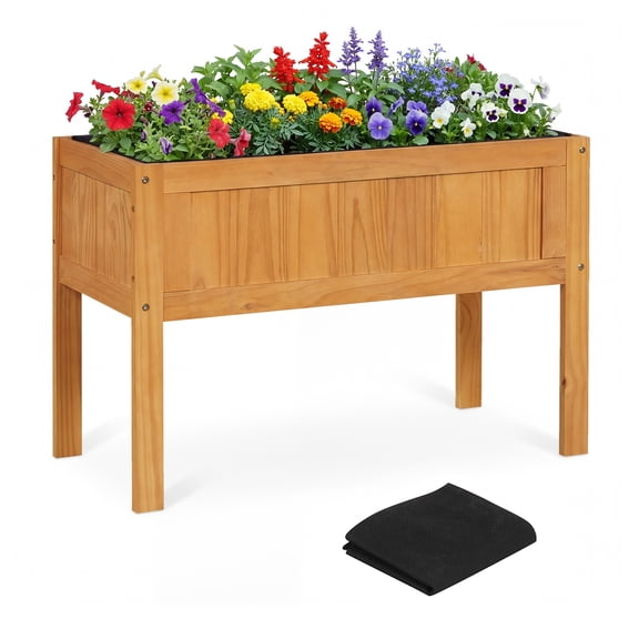 Costway 1 PCS Wooden Raised Garden Bed Elevated Planter Box with Bed Liner & Drainage Holes