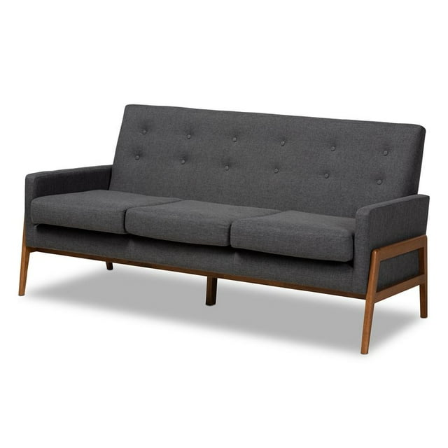 Baxton Studio Perris Dark Grey Upholstered Walnut Finished Wood Sofa
