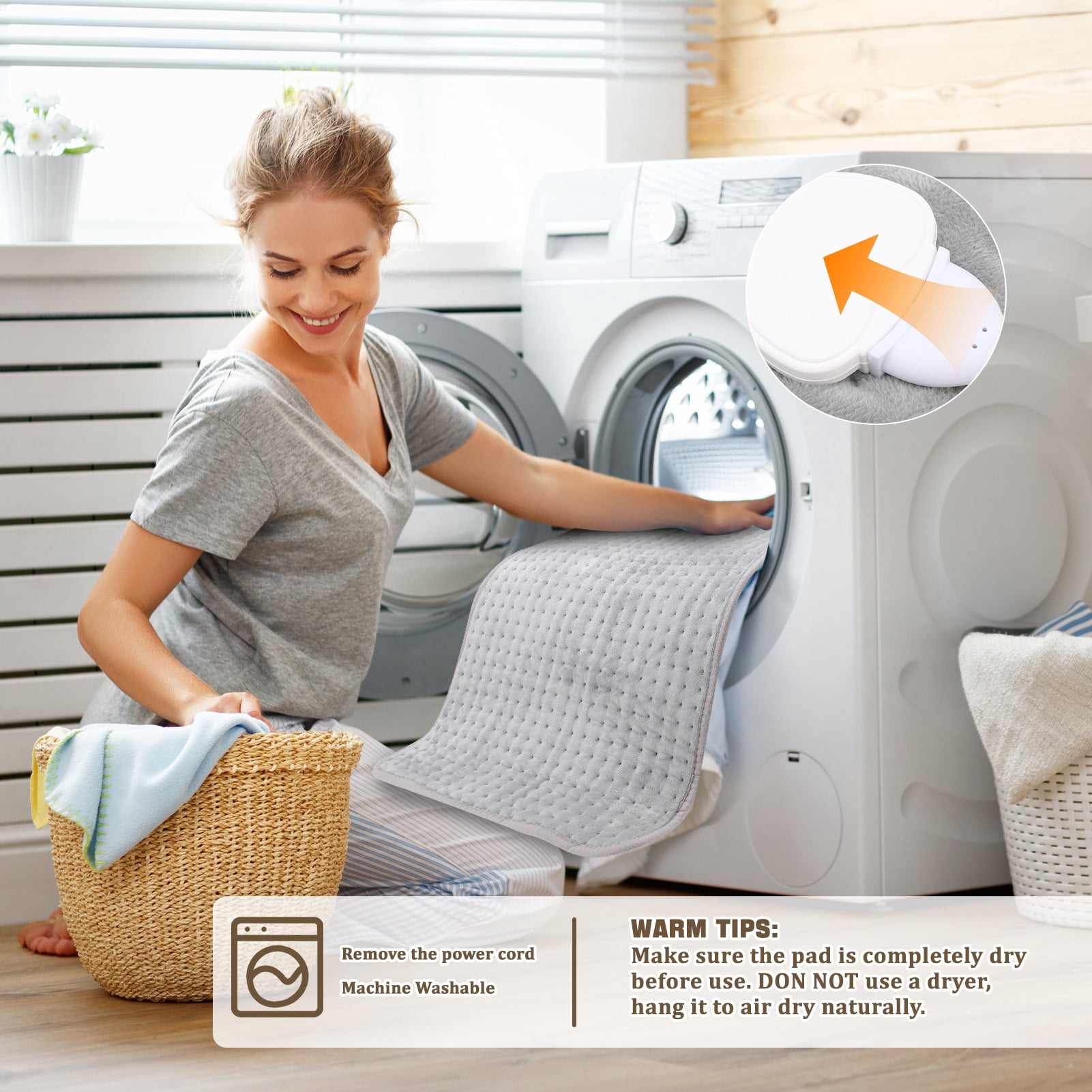 17x33in Heating Blanket  for Back Shoulders, , Fast-Heating, Soft Machine Wash Fabric with 9 Heat Settings, Auto Shut Off, Gray