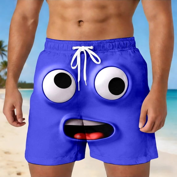 ibiyuan Mens Funny Swim Trunks Cute 3d Cartoon Face Quickdry Summer Beach Cruise Board Shorts Drawstring Waist Mens Bathing Suit Novelty Beachwear