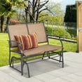 thumbnail image 4 of HLL 2-Person Patio Glider Bench, Outdoor Rocker Glider Loveseat Chair W/Heavy-Duty Steel Frame, Breathable Seat Fabric, Rocking Lounge Chair for Poolside, Garden, Backyard (Brown), 4 of 9