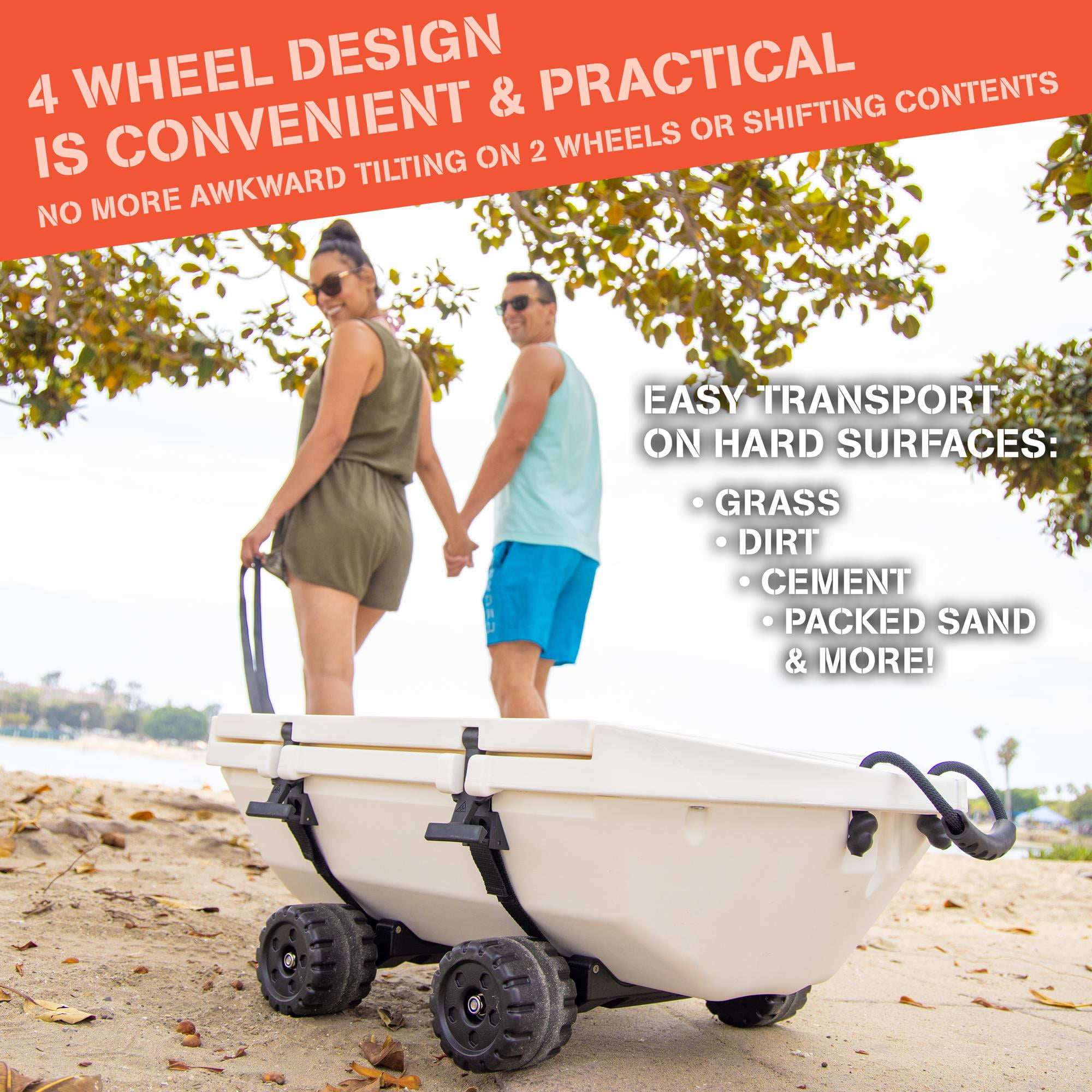 Cuddy 40 QT Floating Cooler and Dry Storage Vessel with Cuddy Crawler Wheel Kit - White