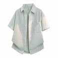 thumbnail image 4 of IWRICH Men's Plain Textured Summer Shirt Jacket Casual Button down Short Sleeve Beach Shirts Green L, 4 of 5